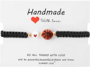 Adjustable Unisex Braided Bracelet Charm Unique Baseball Football Soccer Rugby Sports Beaded Ball Bracelets for Women Men Teens Player Friendship Bracelet with Card Sports Team Favors Handmade Jewelry