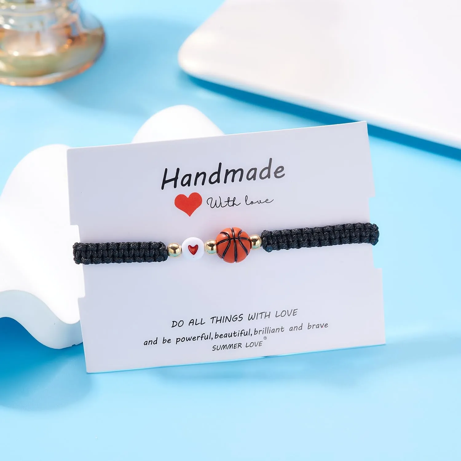 Adjustable Unisex Braided Bracelet Charm Unique Baseball Football Soccer Rugby Sports Beaded Ball Bracelets for Women Men Teens Player Friendship Bracelet with Card Sports Team Favors Handmade Jewelry