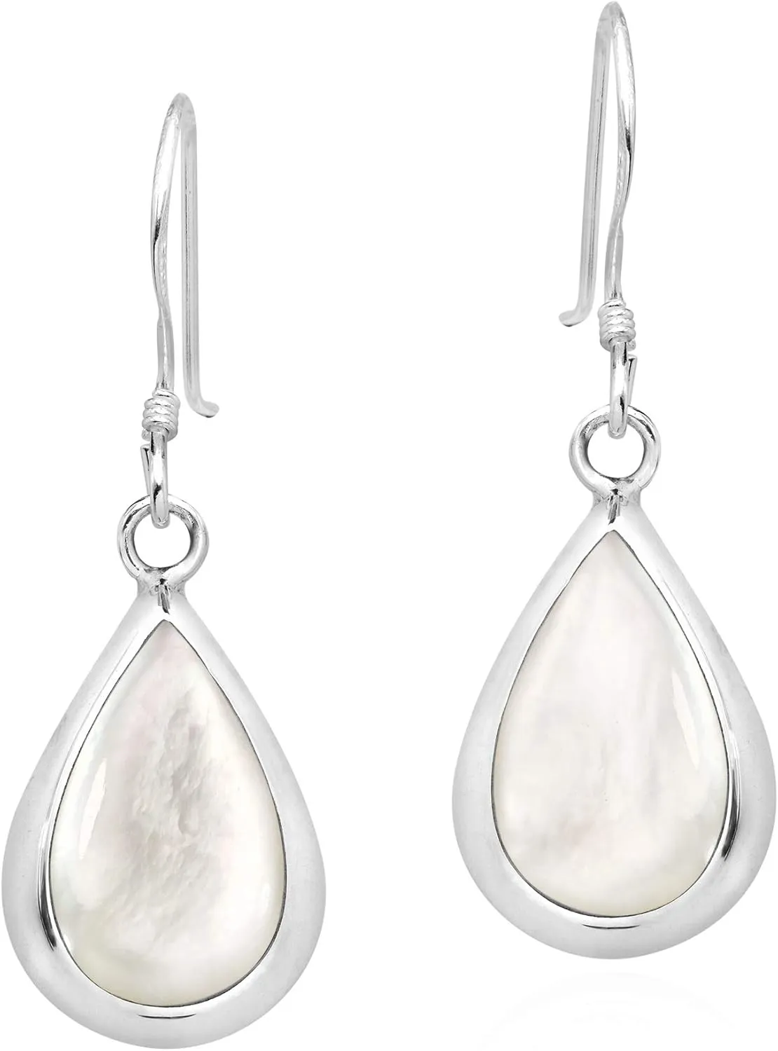 AeraVida Elegant Teardrop White Mother of Pearl Inlay Sterling Silver Dangle Earrings