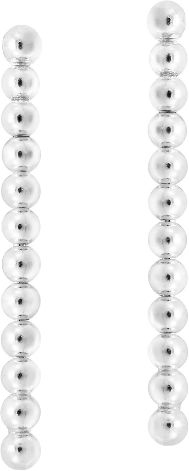 AeraVida Geometric Bead Ball Vertical Bar Sterling Silver Post Stud Earrings | Minimalist Stud Earrings for women | Bead Ball Stud Earrings | Chic Stud Earrings | Gift for Daughter