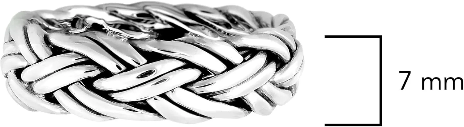 AeraVida Hand Crafted Woven Braid 7 mm Band Sterling Silver Ring | Handcrafted Sterling Silver Rings | Woven Rings for Women | Comfort Fit US Sizes 6-14