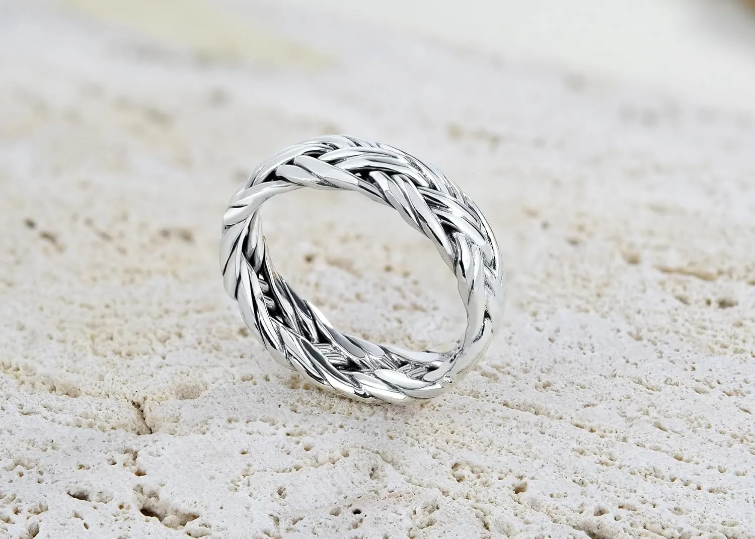 AeraVida Hand Crafted Woven Braid 7 mm Band Sterling Silver Ring | Handcrafted Sterling Silver Rings | Woven Rings for Women | Comfort Fit US Sizes 6-14