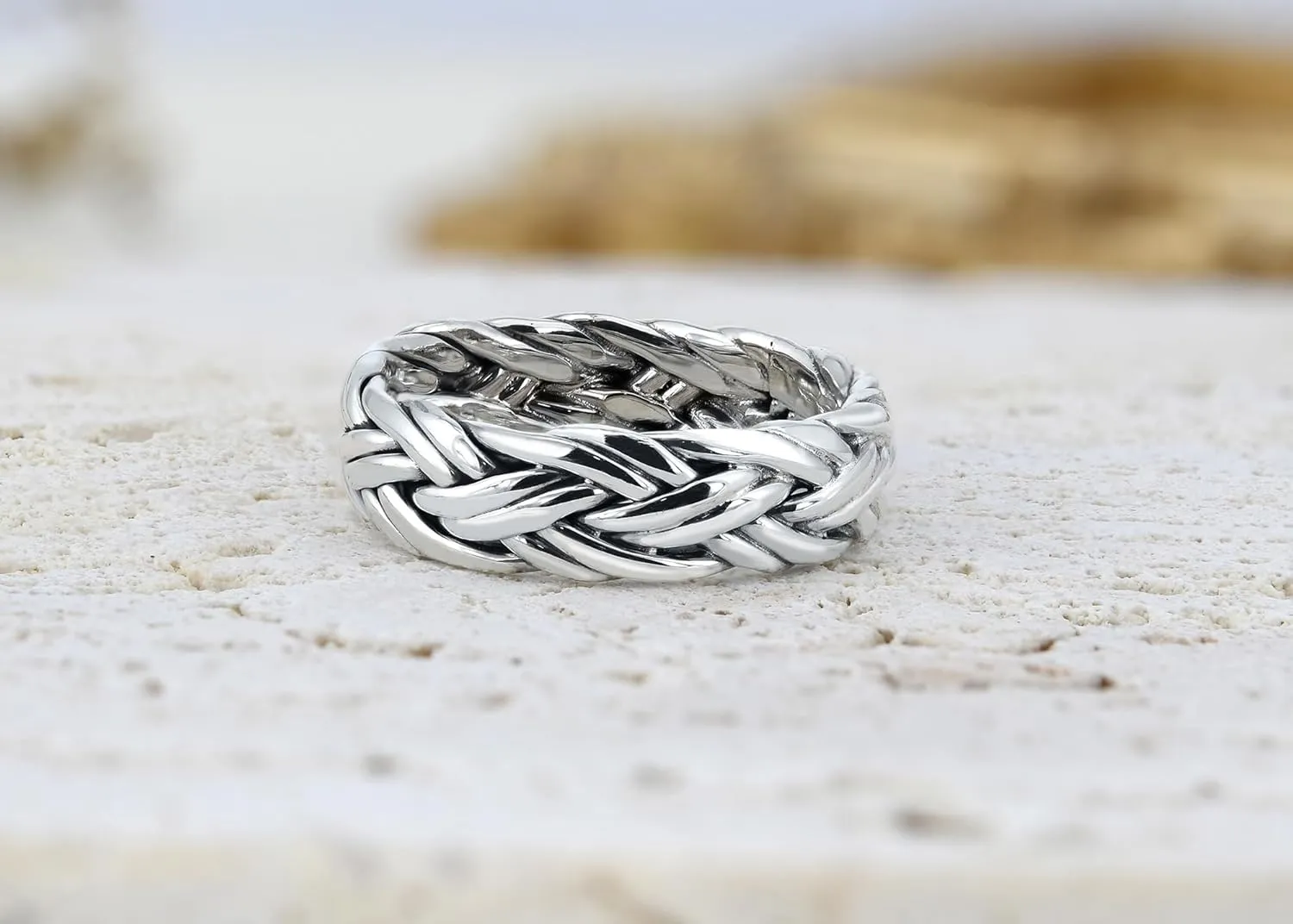 AeraVida Hand Crafted Woven Braid 7 mm Band Sterling Silver Ring | Handcrafted Sterling Silver Rings | Woven Rings for Women | Comfort Fit US Sizes 6-14