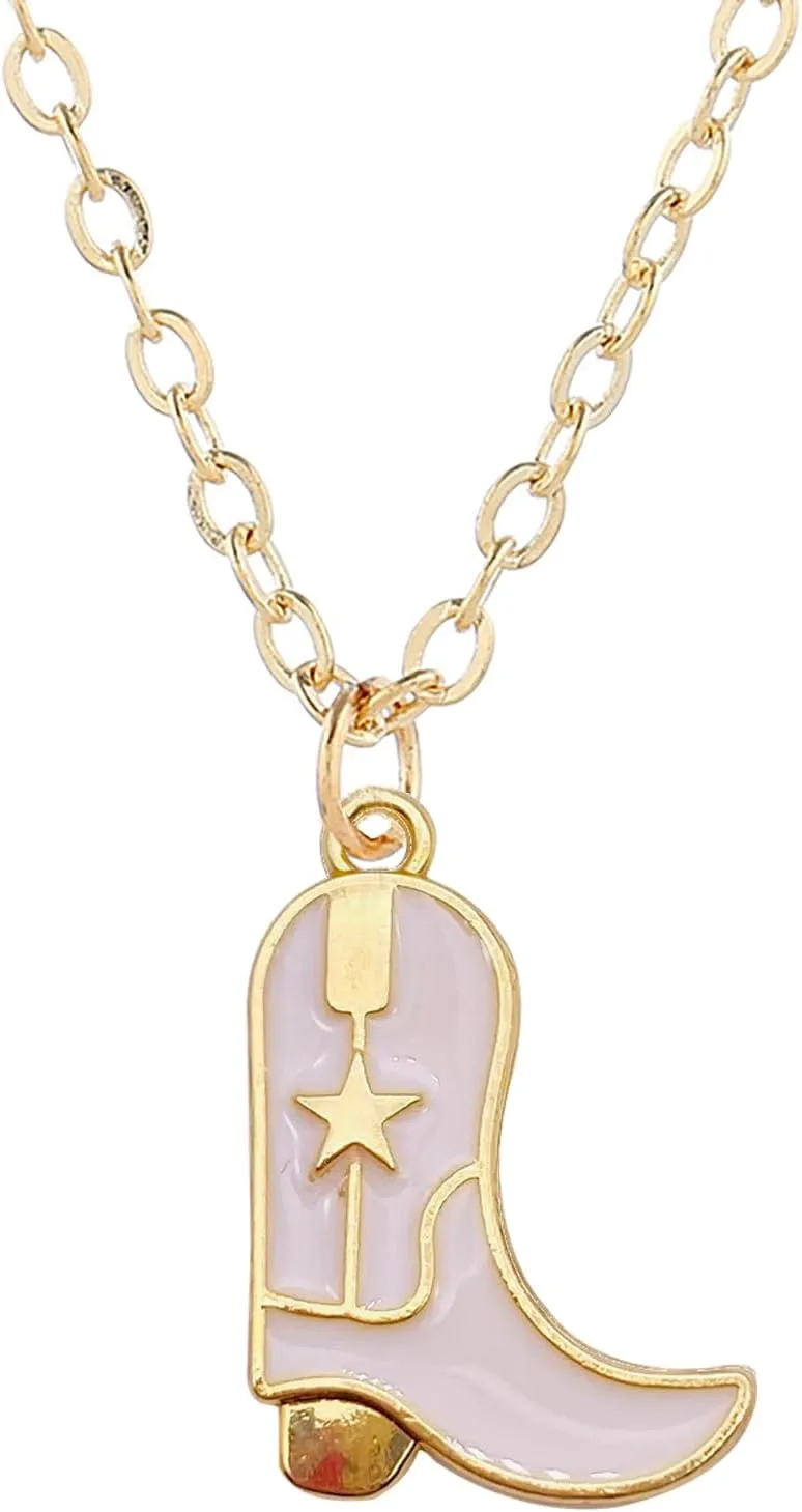 Aktully Cowgirl Boot Necklace Western Cowboy Boots Necklace 14K Gold Plated Cowboy Hat Pendant Necklace Western Trendy Jewelry for Women
