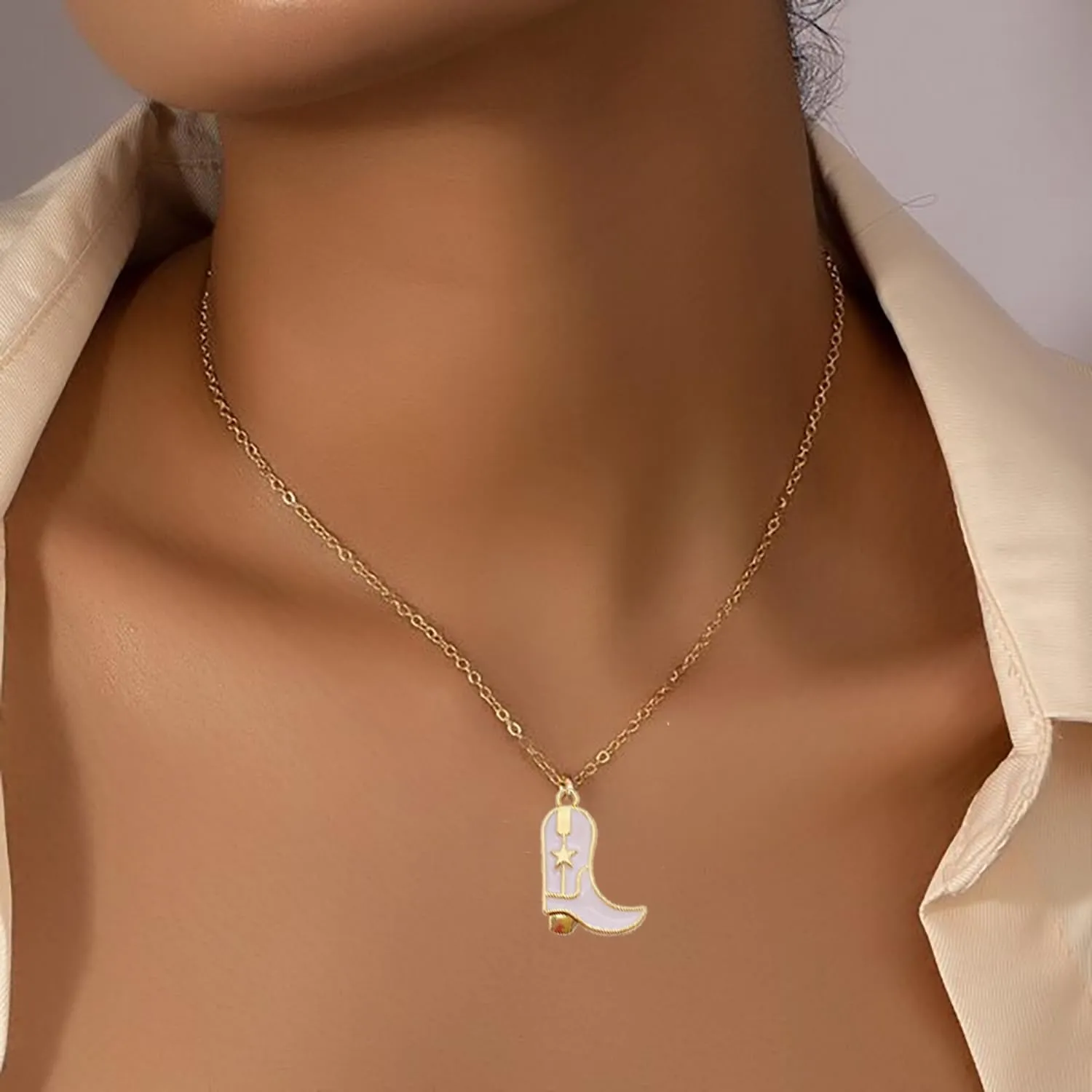 Aktully Cowgirl Boot Necklace Western Cowboy Boots Necklace 14K Gold Plated Cowboy Hat Pendant Necklace Western Trendy Jewelry for Women