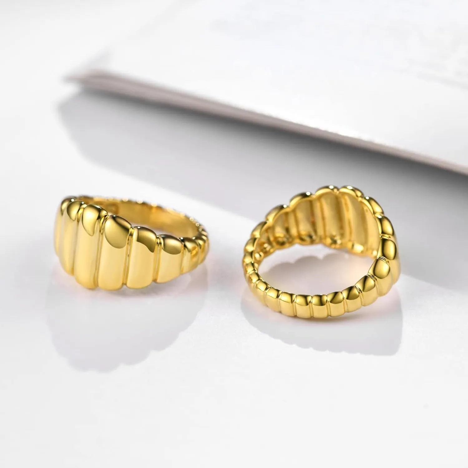 AllenCOCO Chunky Gold Plated Rings for Women - Trendy Cubic Zirconia 14k Gold Filled Stackable Rings
