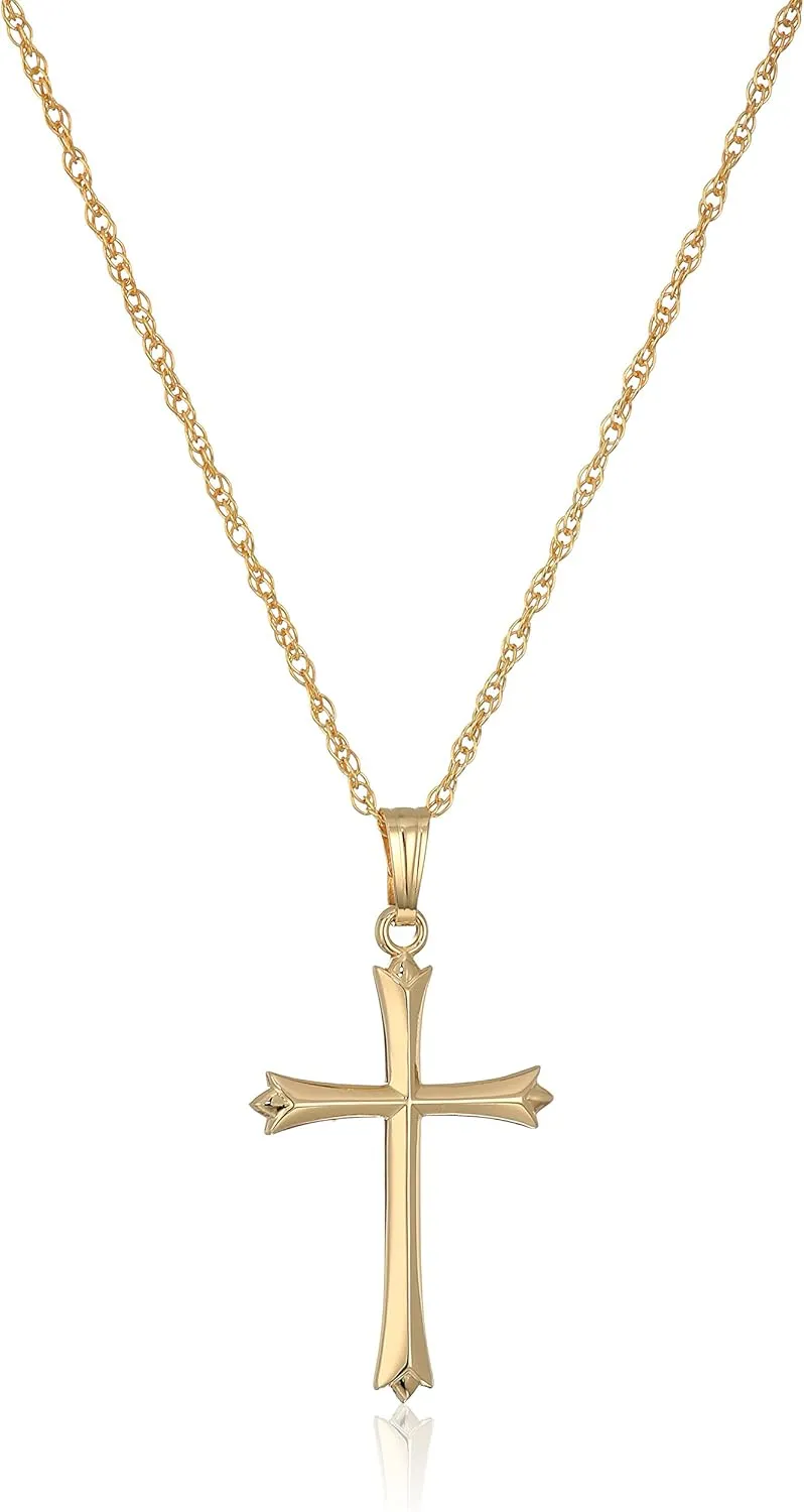 Amazon Essentials Ladies' 14k Gold Filled Polished Embossed Cross Pendant Necklace, 18
