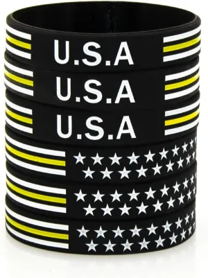 American Flag Rubber Bracelets Silicone Wristbands for Department,Officers,Veterans,American Patriots, Army fans Sport Fans Wearing and Special Gifts for Independence day