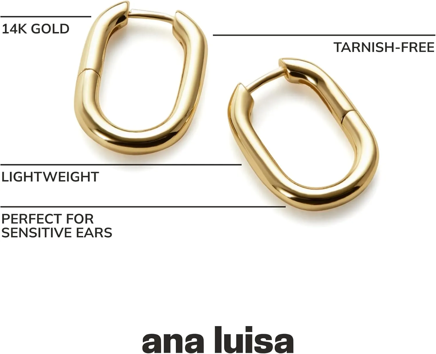 Ana Luisa Rox Rectangle Hoop Earrings for Women - Chic Small & Mini 14K Gold Plated Hoop Trendy Earrings & Silver Rhodium Plated Huggie Hoops - Hypoallergenic Tarnish-Free Water-Resistant Huggie Hoops