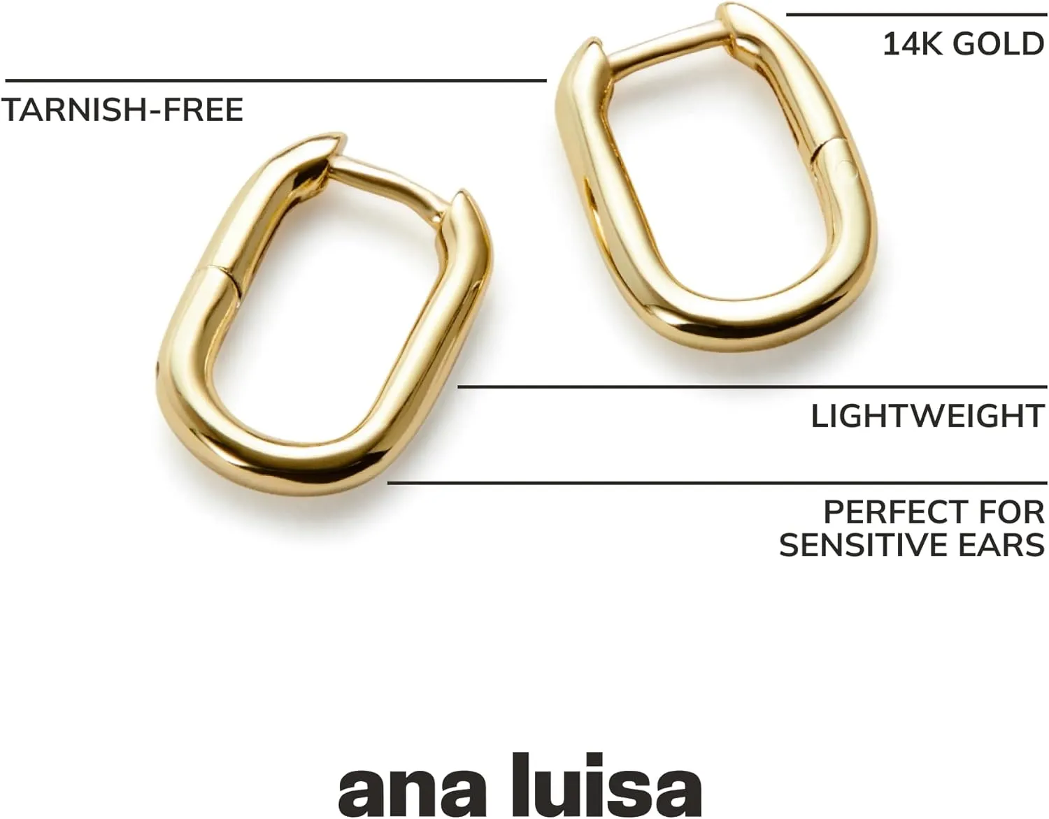 Ana Luisa Rox Rectangle Hoop Earrings for Women - Chic Small & Mini 14K Gold Plated Hoop Trendy Earrings & Silver Rhodium Plated Huggie Hoops - Hypoallergenic Tarnish-Free Water-Resistant Huggie Hoops