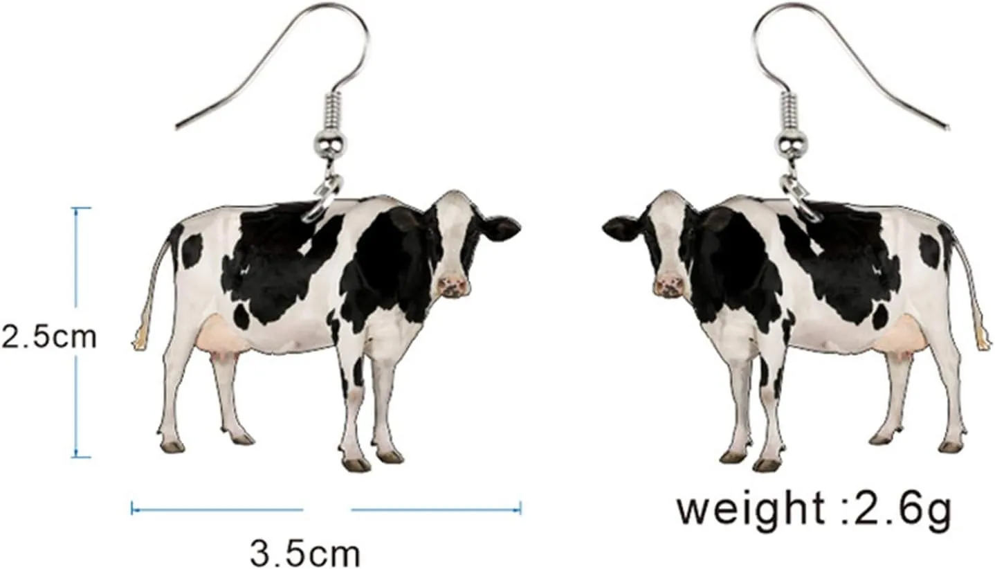 ANDPAI 2 Pairs Unique Funny Acrylic Cartoon Cow Dangle Earrings Cute Chic Dairy Cattle Animal Drop Hook Earrings Sets for Women Statement Jewelry Gifts