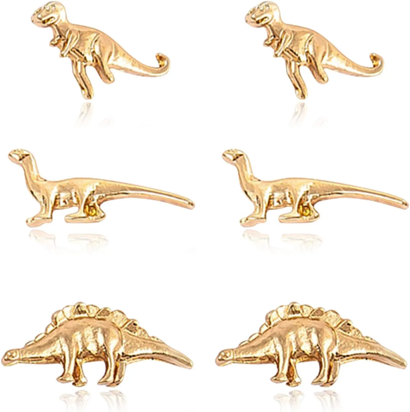 ANDPAI 3 Pairs Chic Charm Gold Metal Dinosaur Stud Earrings Sets Cute Tiny Silver Hypoallergenic Animal Earrings for Women