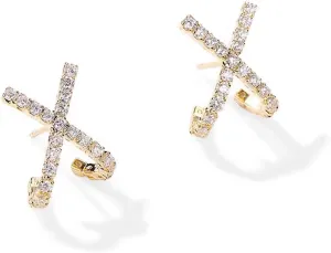 ANDPAI Charm Personalized Sparkly Gold Silver X Shape Rhinestone Crystal Dangle Drop Earrings Chic Minimalist Cross Hypoallergenic Stud Earrings for Women
