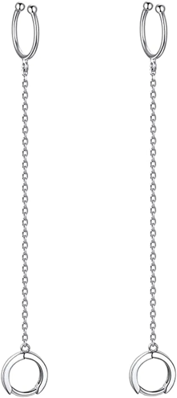 ANDPAI Chic Minimalist Punk Silver Gold Hypoallergenic Dangle Drop Earrings with Round Huggie Hoop Ear Cuff Chain Earrings for Women