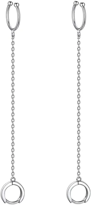 ANDPAI Chic Minimalist Punk Silver Gold Hypoallergenic Dangle Drop Earrings with Round Huggie Hoop Ear Cuff Chain Earrings for Women