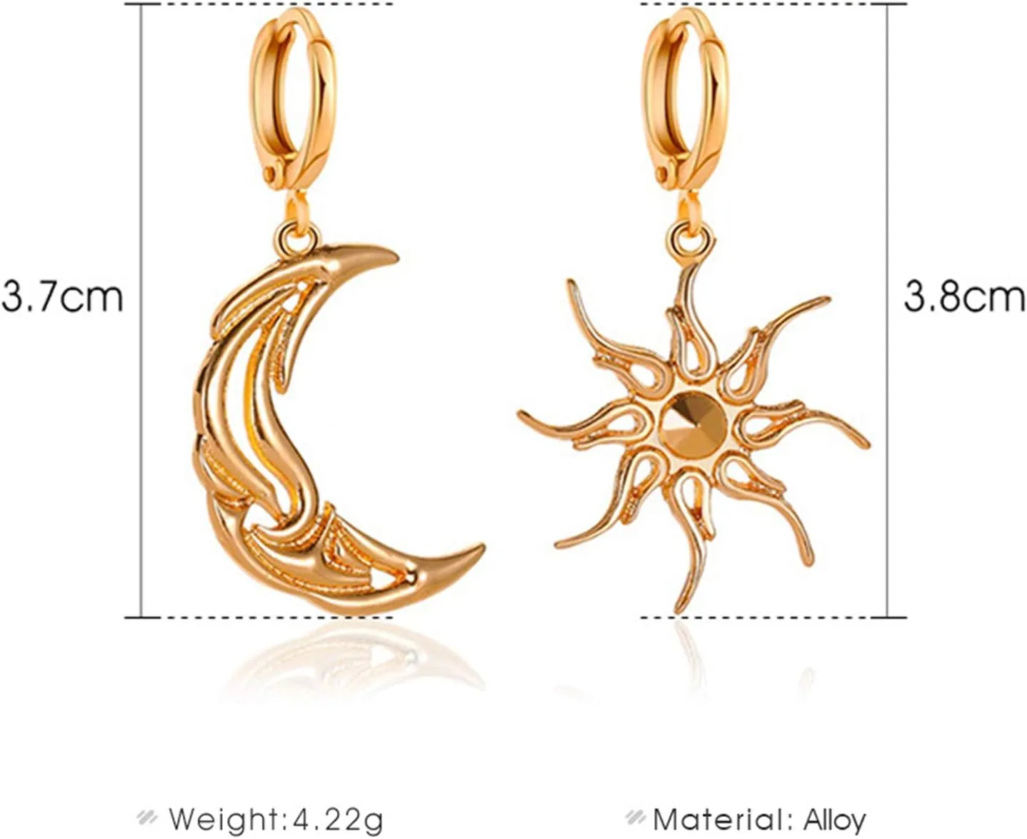 ANDPAI Unique Chic Abstract Hollow 14k Gold Asymmetry Moon Star Sun Dangle Drop Earrings Black Moon Hypoallergenic Huggie Hoop Earrings for Women Statement Jewelry Gifts