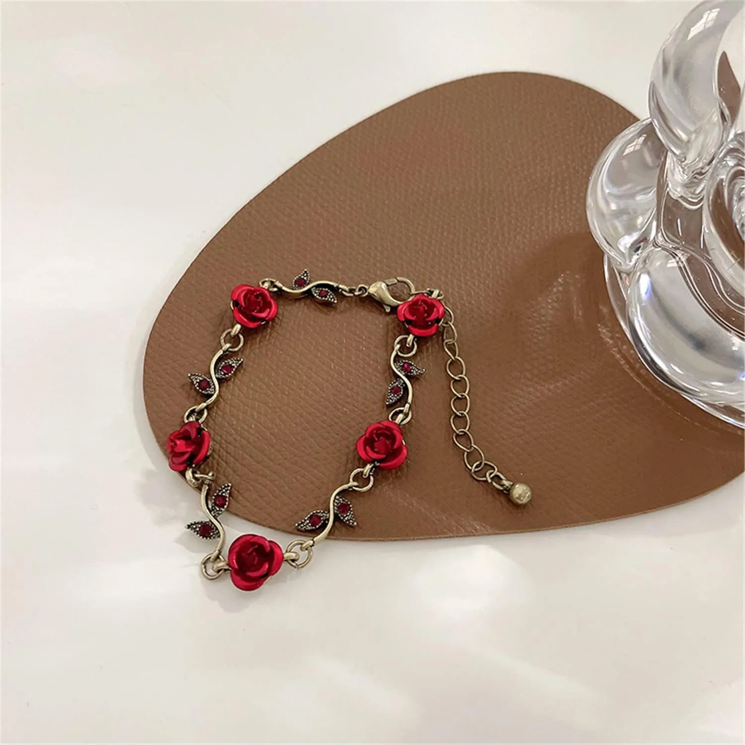 ANDPAI Unique Chic Long Tassel Chain Red Purple Rose Flower Dangle Drop Stud Earrings with White Sparkly Crystal for Women Statement Jewelry Gifts