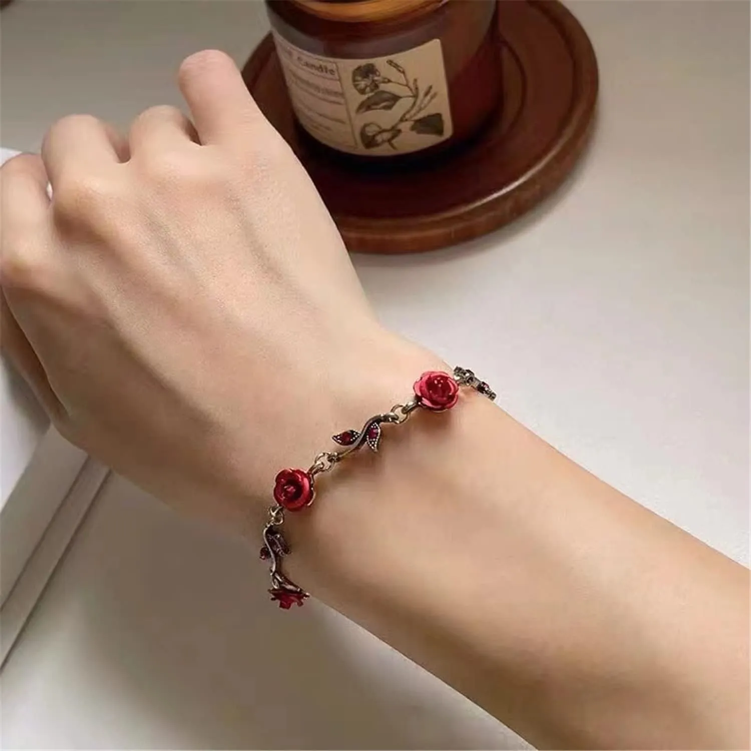 ANDPAI Unique Chic Long Tassel Chain Red Purple Rose Flower Dangle Drop Stud Earrings with White Sparkly Crystal for Women Statement Jewelry Gifts