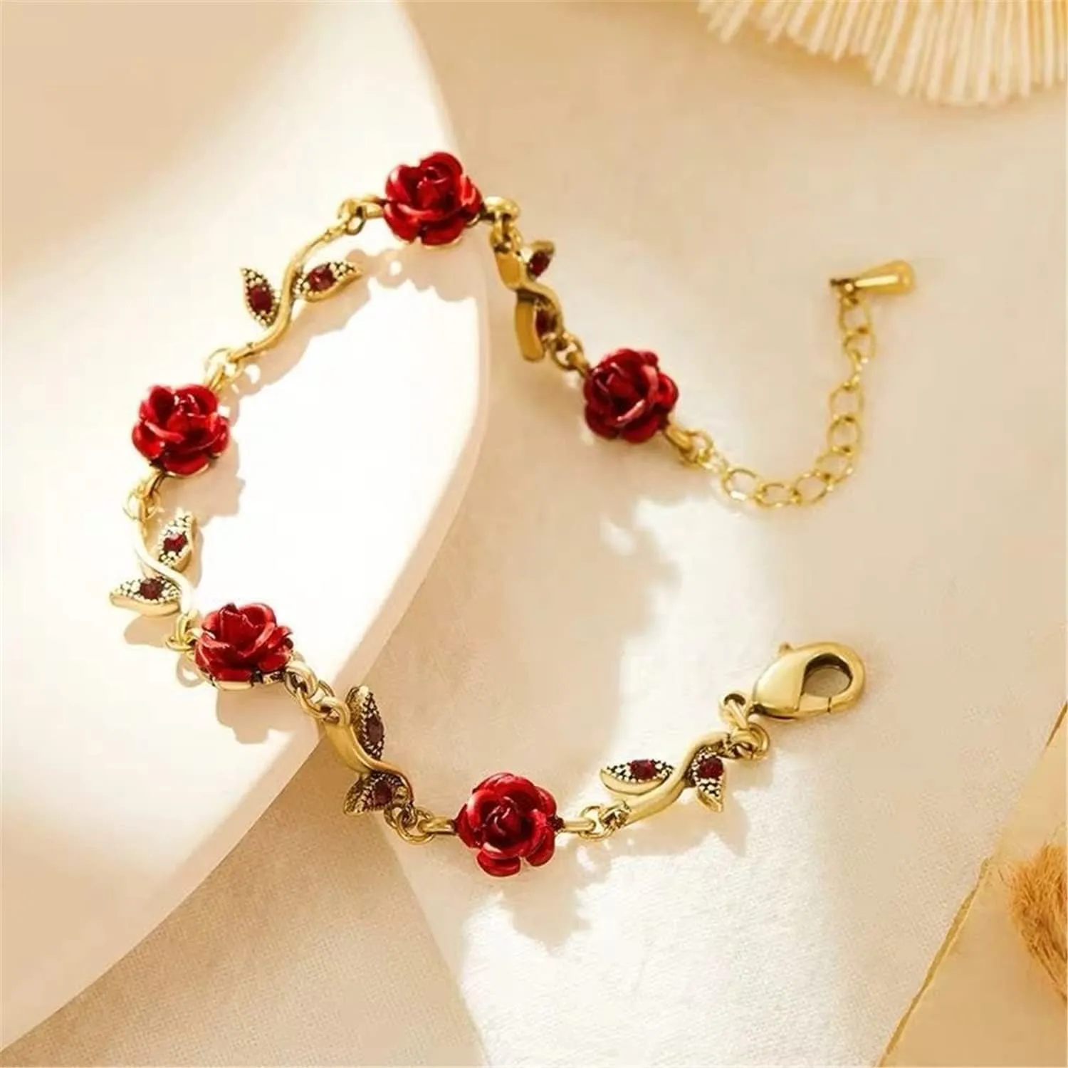 ANDPAI Unique Chic Long Tassel Chain Red Purple Rose Flower Dangle Drop Stud Earrings with White Sparkly Crystal for Women Statement Jewelry Gifts
