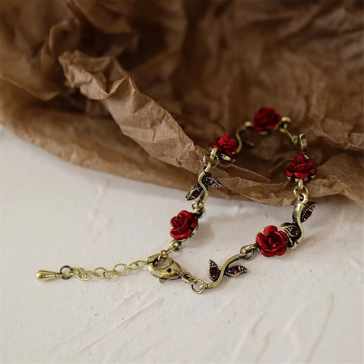 ANDPAI Unique Chic Long Tassel Chain Red Purple Rose Flower Dangle Drop Stud Earrings with White Sparkly Crystal for Women Statement Jewelry Gifts