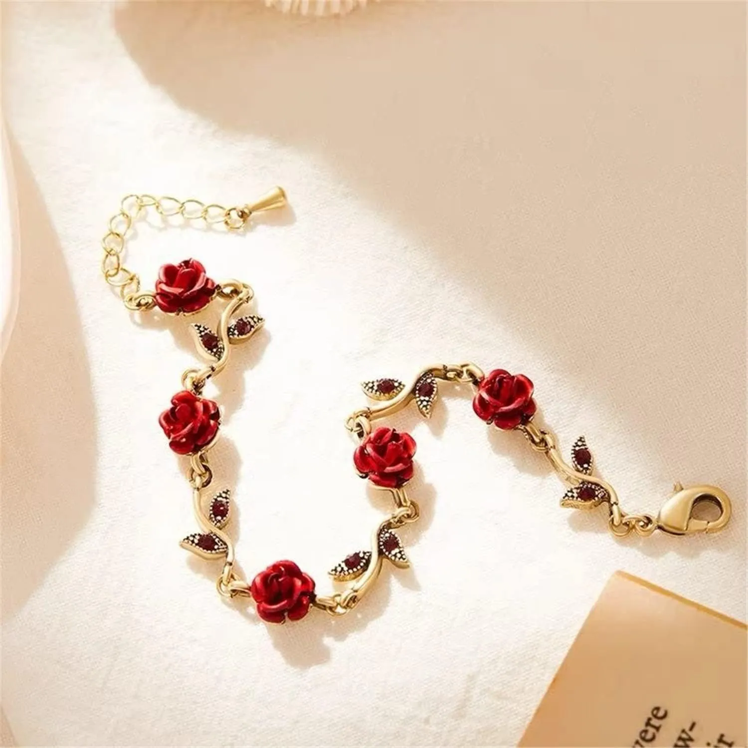 ANDPAI Unique Chic Long Tassel Chain Red Purple Rose Flower Dangle Drop Stud Earrings with White Sparkly Crystal for Women Statement Jewelry Gifts