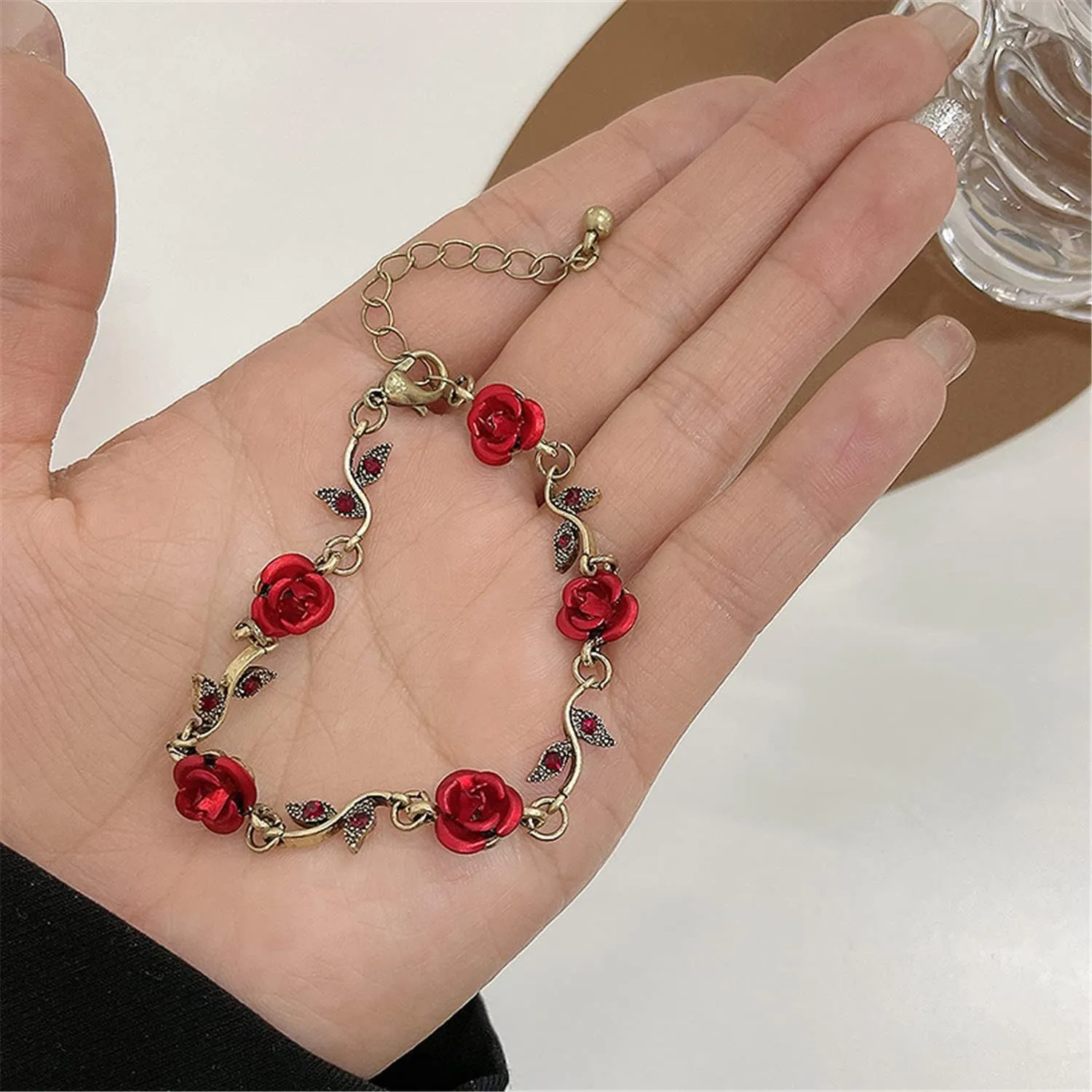 ANDPAI Unique Chic Long Tassel Chain Red Purple Rose Flower Dangle Drop Stud Earrings with White Sparkly Crystal for Women Statement Jewelry Gifts