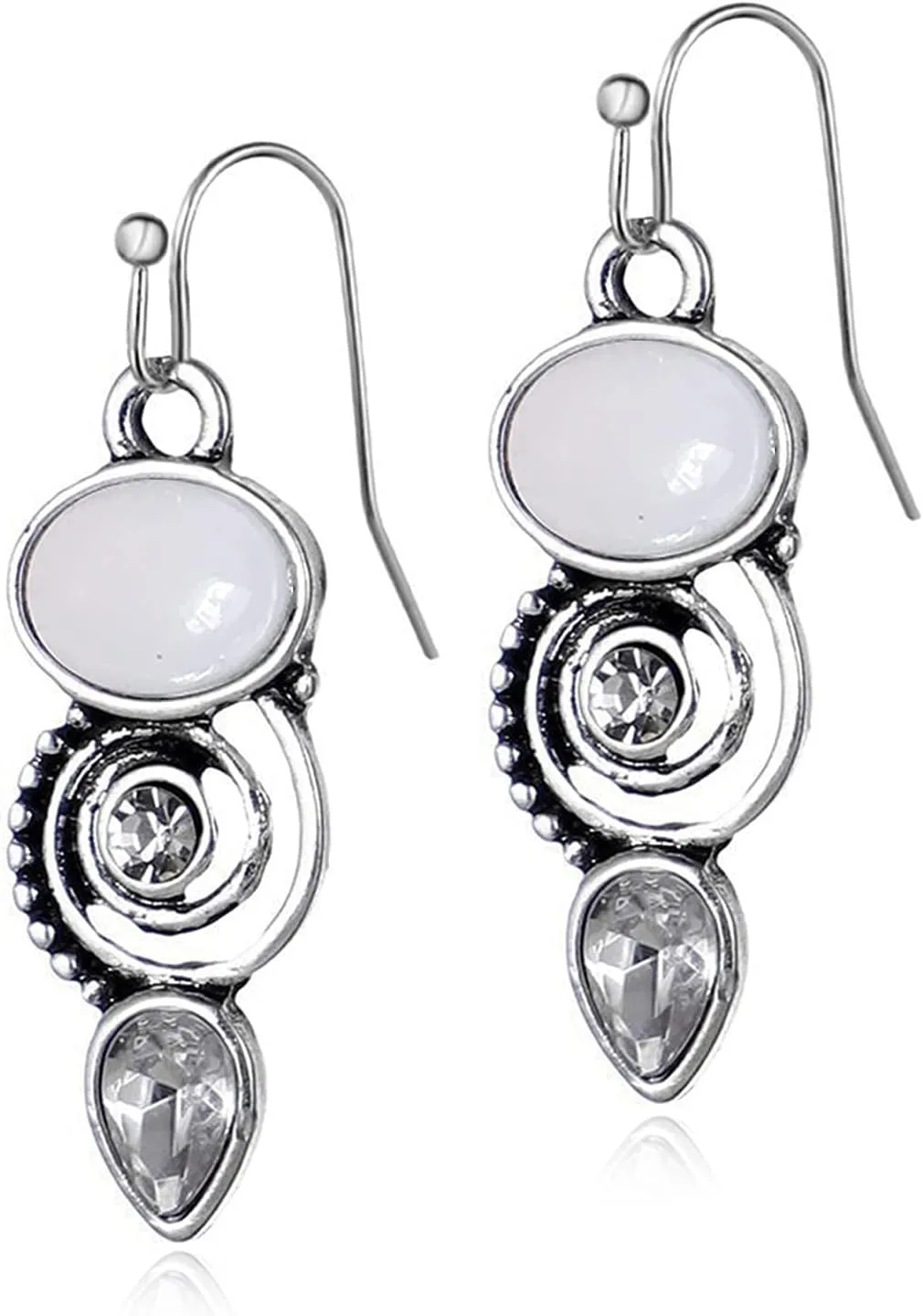 ANDPAI Unique Chic Vintage Silver Needle Birthstone Dangle Drop Earrings with Acrylic White Stone and Glass Teardrop Stone for Women Statement Jewelry Gifts