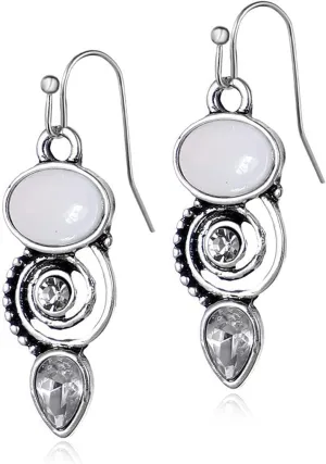 ANDPAI Unique Chic Vintage Silver Needle Birthstone Dangle Drop Earrings with Acrylic White Stone and Glass Teardrop Stone for Women Statement Jewelry Gifts
