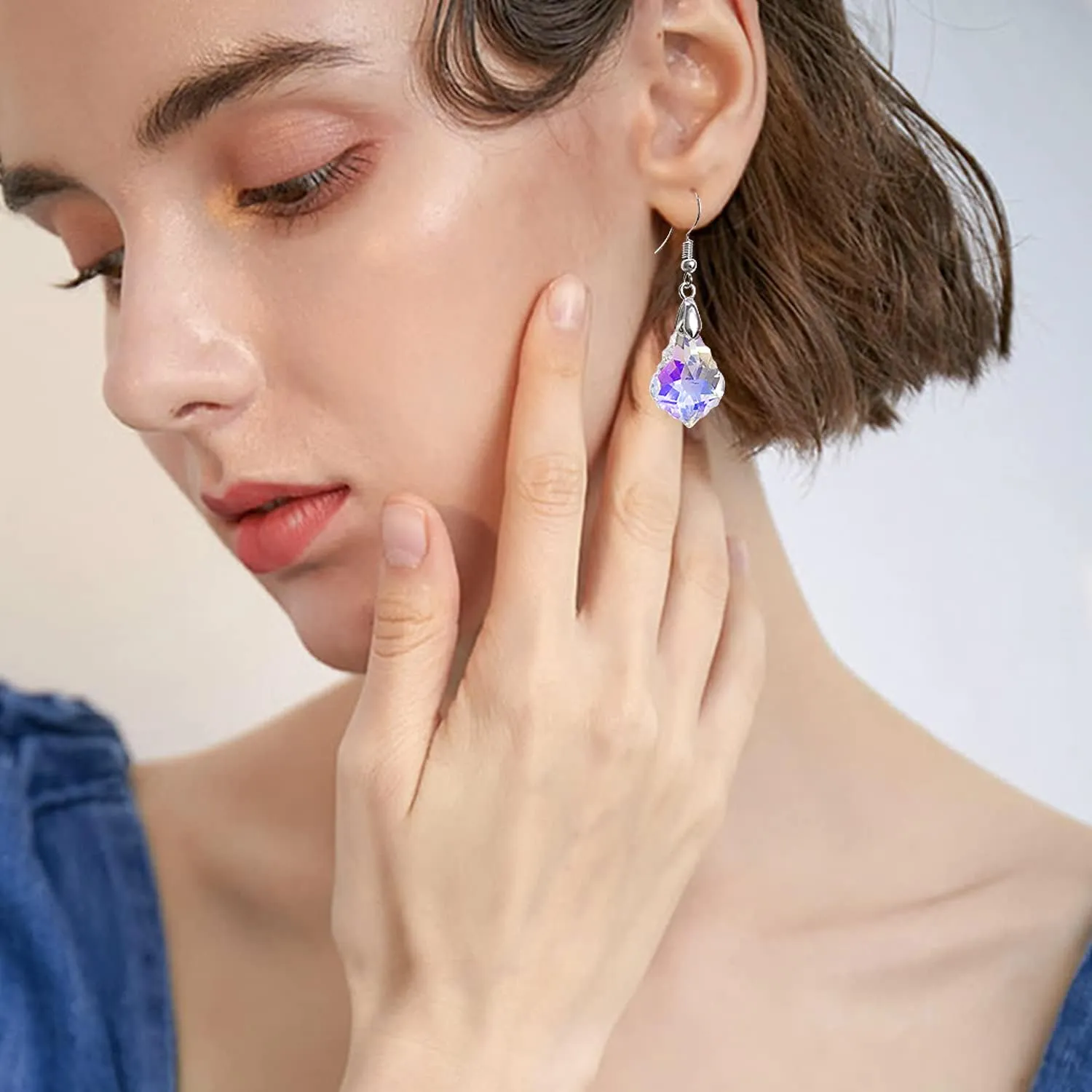 ANDPAI Unique Sparkly Multi-color Crystal Teardrop Dangle Drop Earrings Rainbow Crystal Geometry Earrings for Women Statement Chic Charm Jewelry Gifts