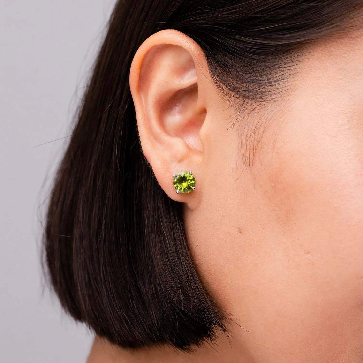 ANGARA Natural Basket-Set Round Peridot Stud in Silver / 14K Solid Gold/Platinum | August Birthstone, Birthday, Engagement, Anniversary, Wedding Jewelry Gift for Women