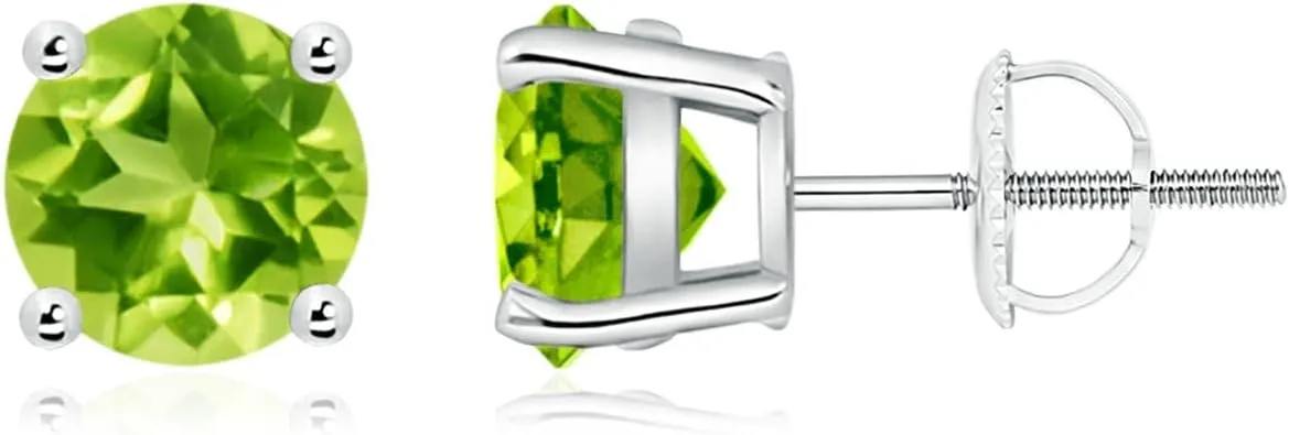 ANGARA Natural Basket-Set Round Peridot Stud in Silver / 14K Solid Gold/Platinum | August Birthstone, Birthday, Engagement, Anniversary, Wedding Jewelry Gift for Women