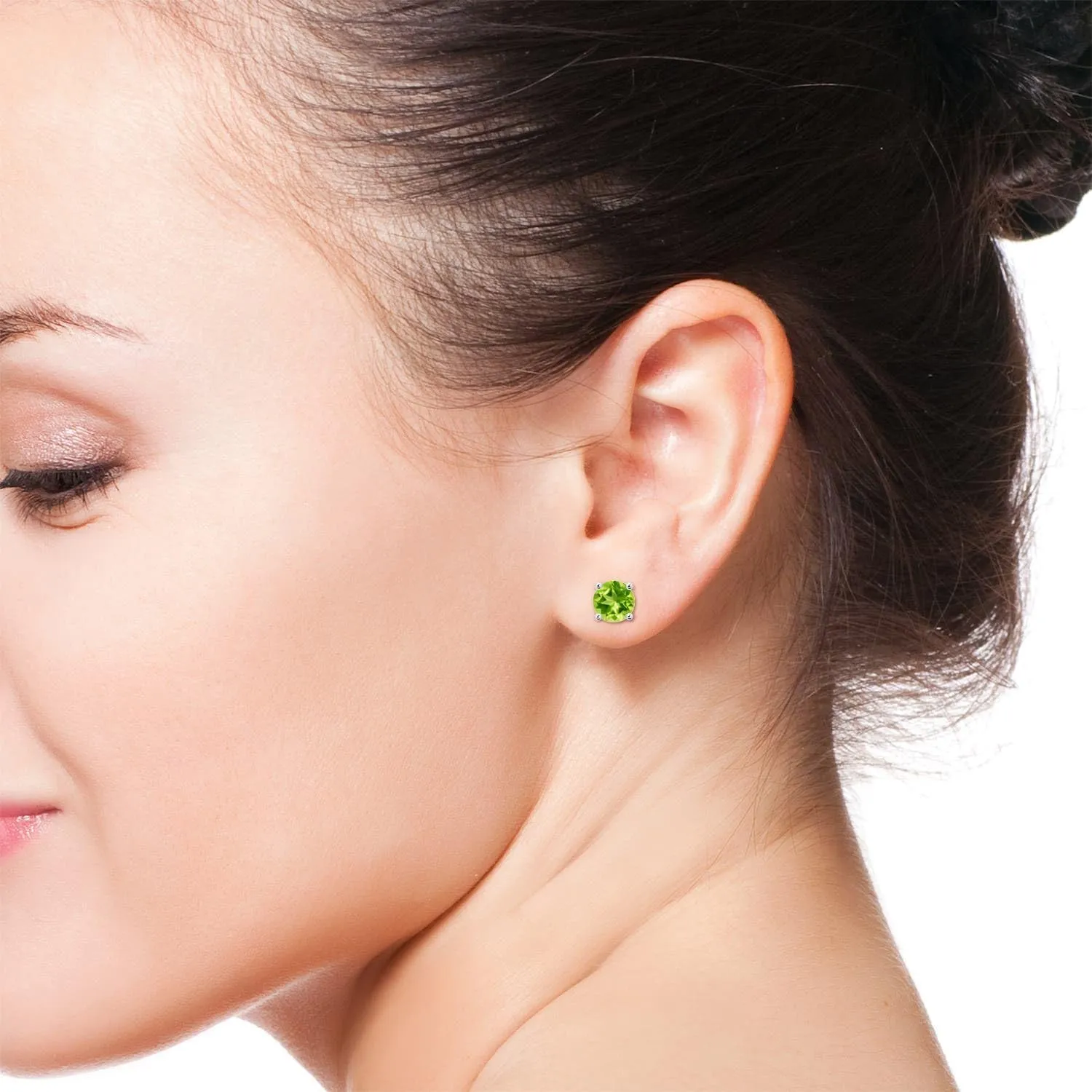 ANGARA Natural Basket-Set Round Peridot Stud in Silver / 14K Solid Gold/Platinum | August Birthstone, Birthday, Engagement, Anniversary, Wedding Jewelry Gift for Women