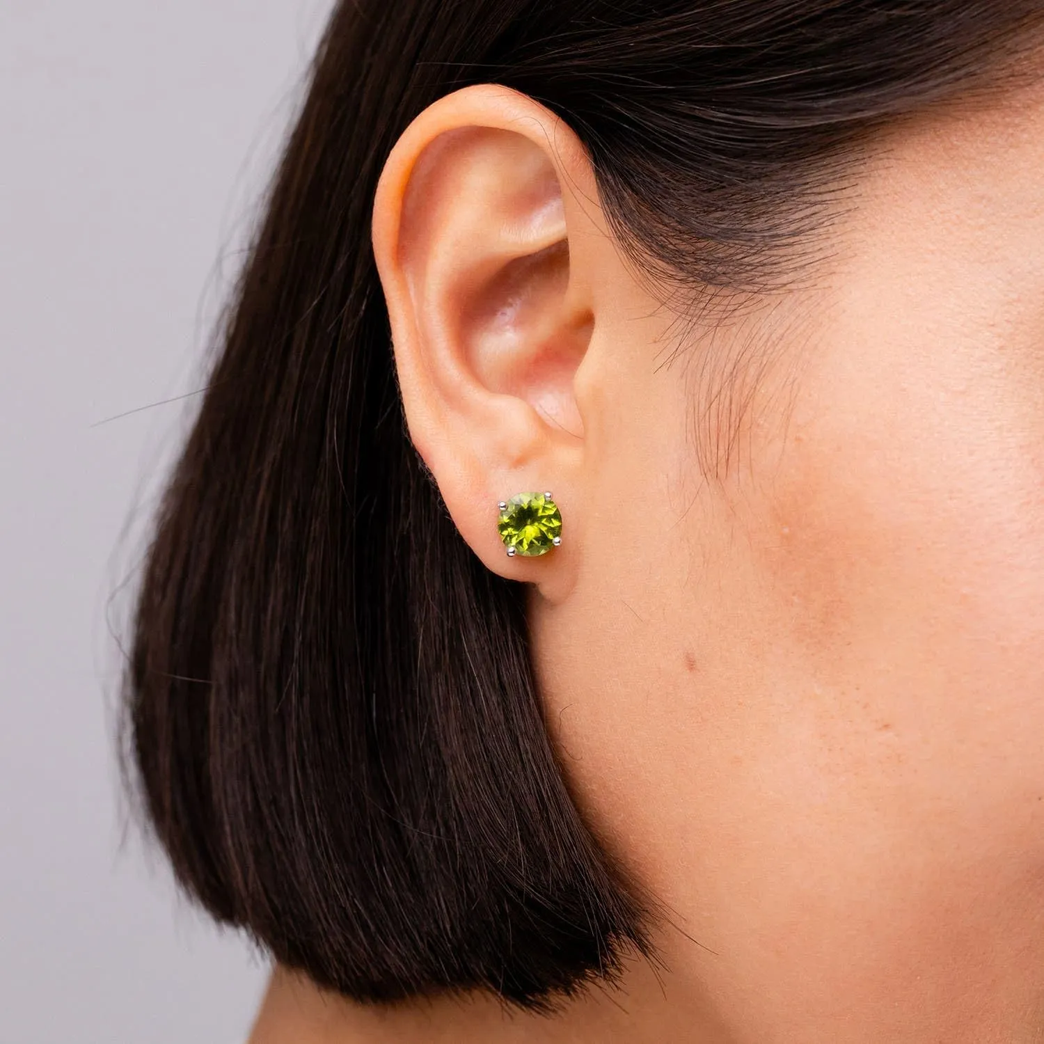 ANGARA Natural Basket-Set Round Peridot Stud in Silver / 14K Solid Gold/Platinum | August Birthstone, Birthday, Engagement, Anniversary, Wedding Jewelry Gift for Women