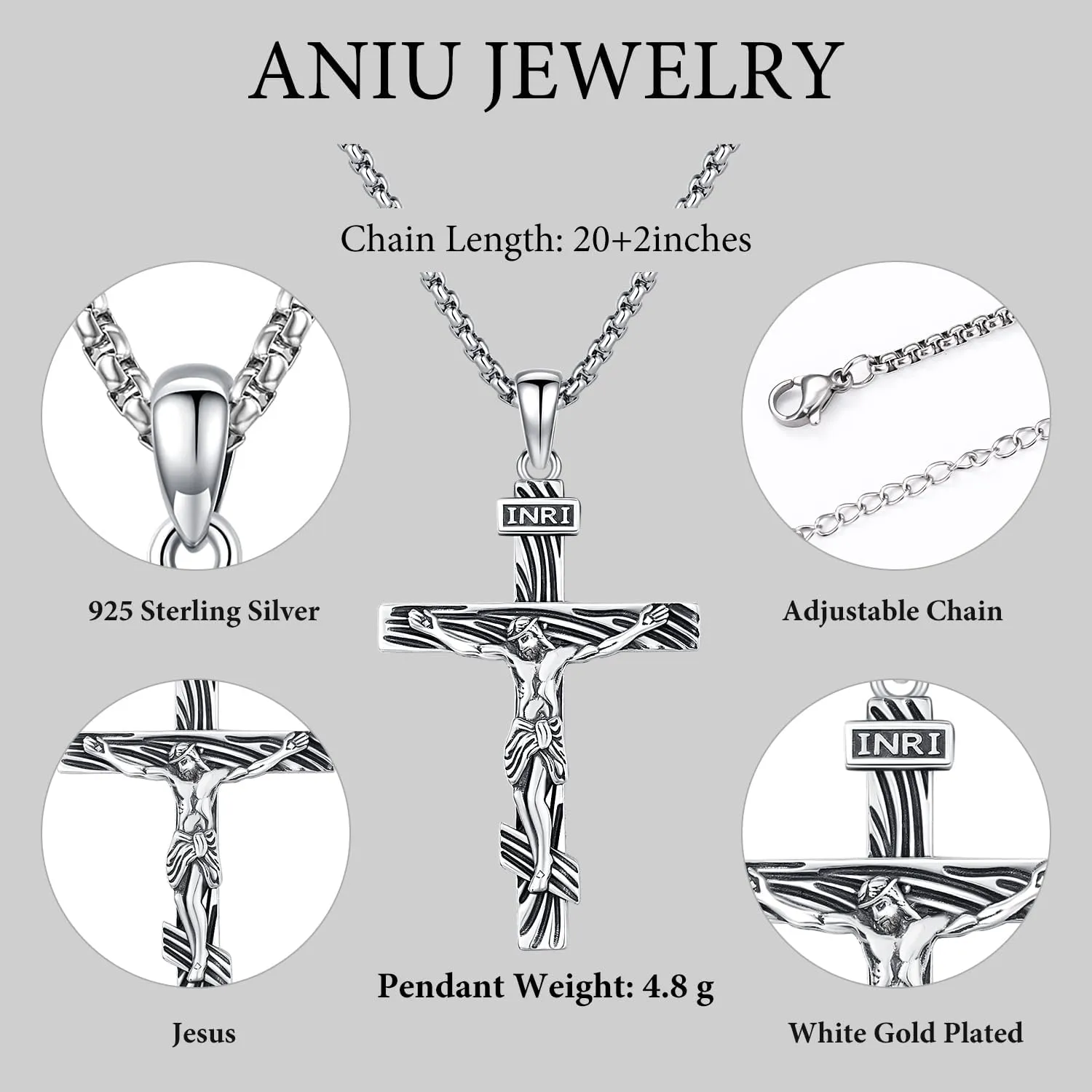 Aniu St. Michael/St. Christopher/St.Bemedict/Jesus Cross Pendant Necklaces Sterling Silver Religious Gifts for Men Women