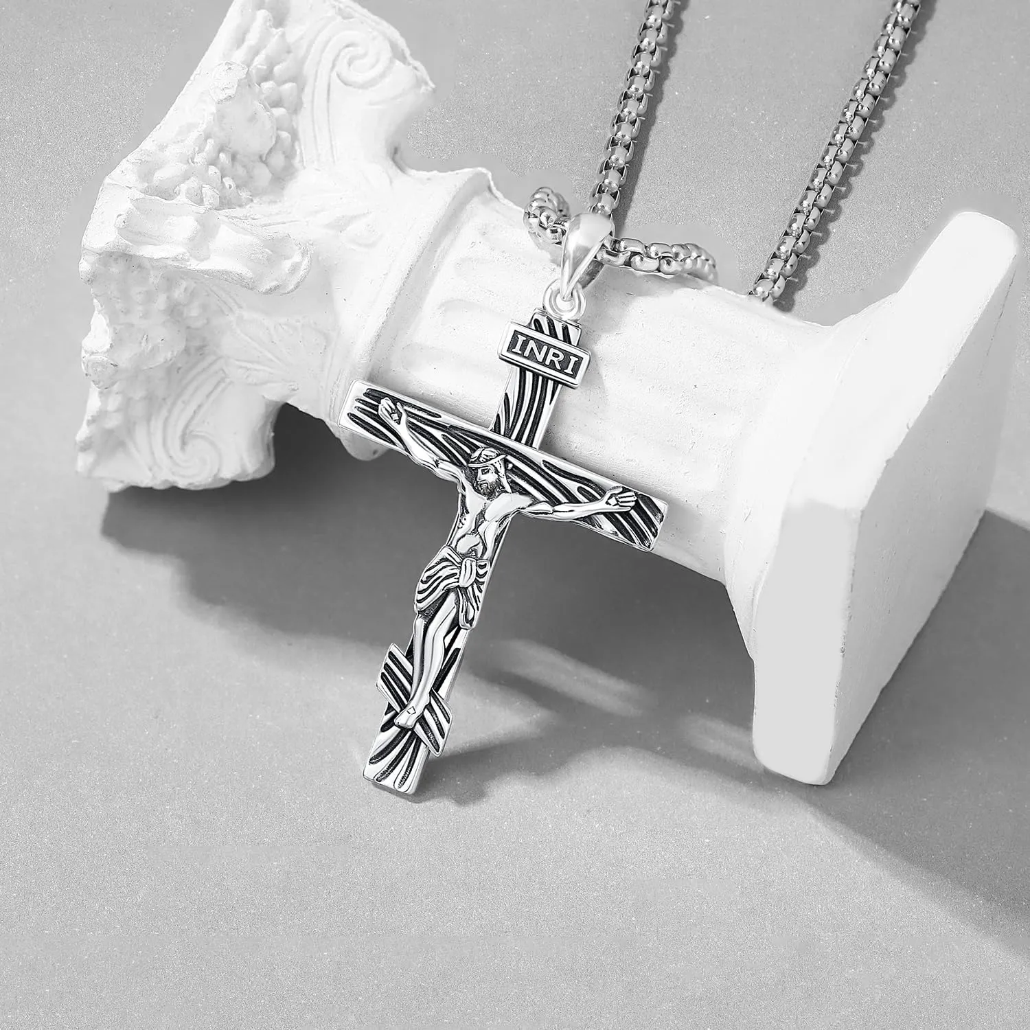 Aniu St. Michael/St. Christopher/St.Bemedict/Jesus Cross Pendant Necklaces Sterling Silver Religious Gifts for Men Women