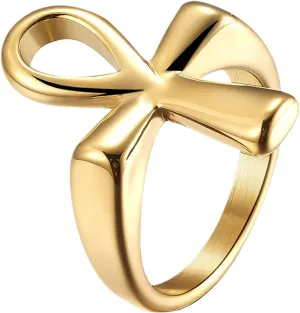 Ankh Cross Egyptian Rings for Men: Stainless Steel Ancient Egyptian Symbol Rings Band for Women