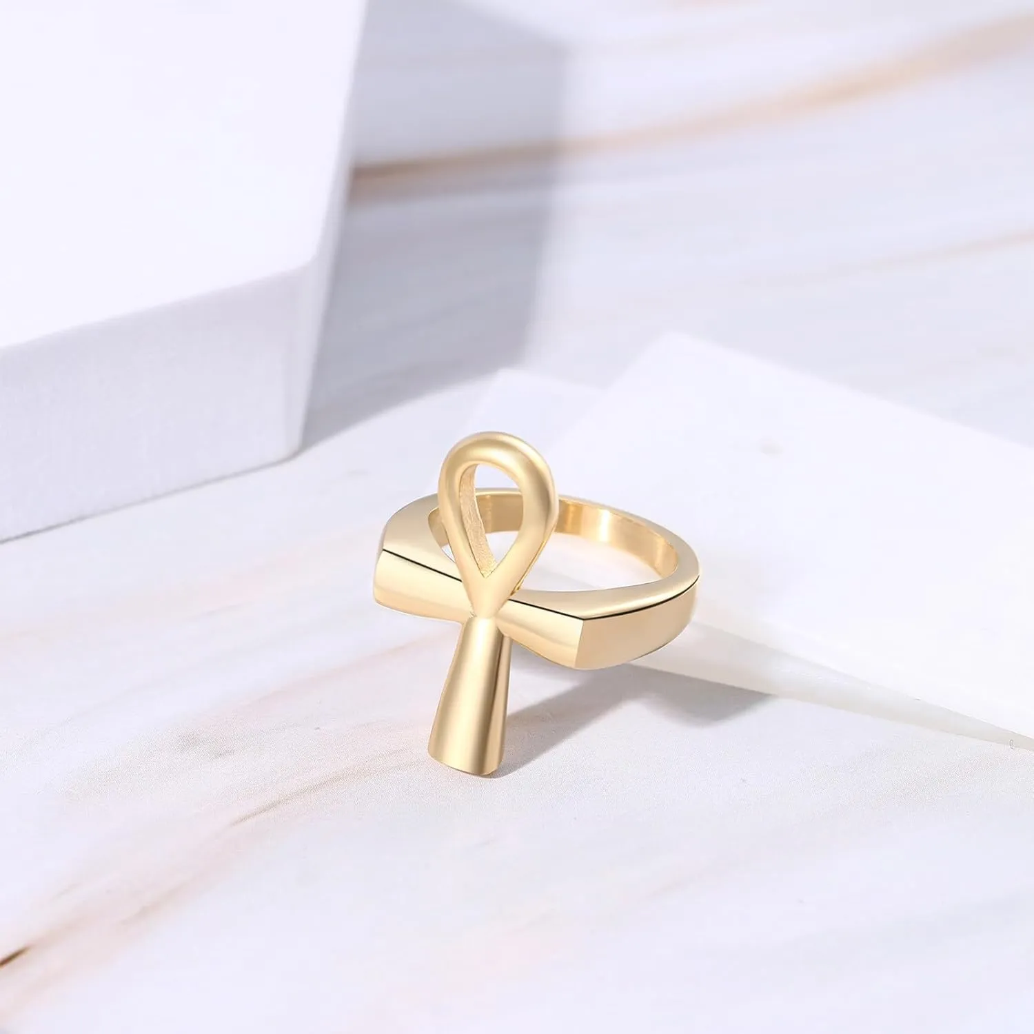 Ankh Cross Egyptian Rings for Men: Stainless Steel Ancient Egyptian Symbol Rings Band for Women
