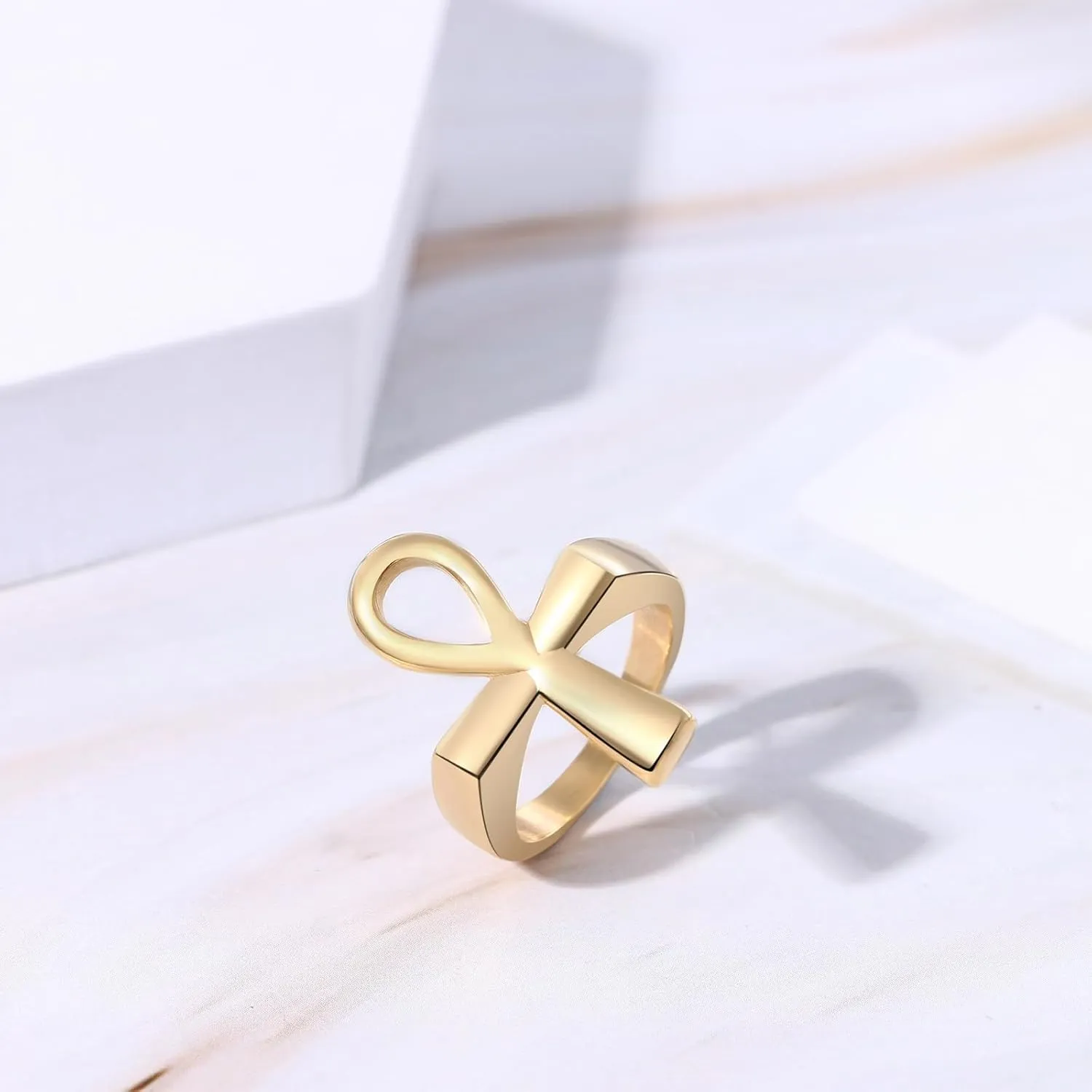 Ankh Cross Egyptian Rings for Men: Stainless Steel Ancient Egyptian Symbol Rings Band for Women