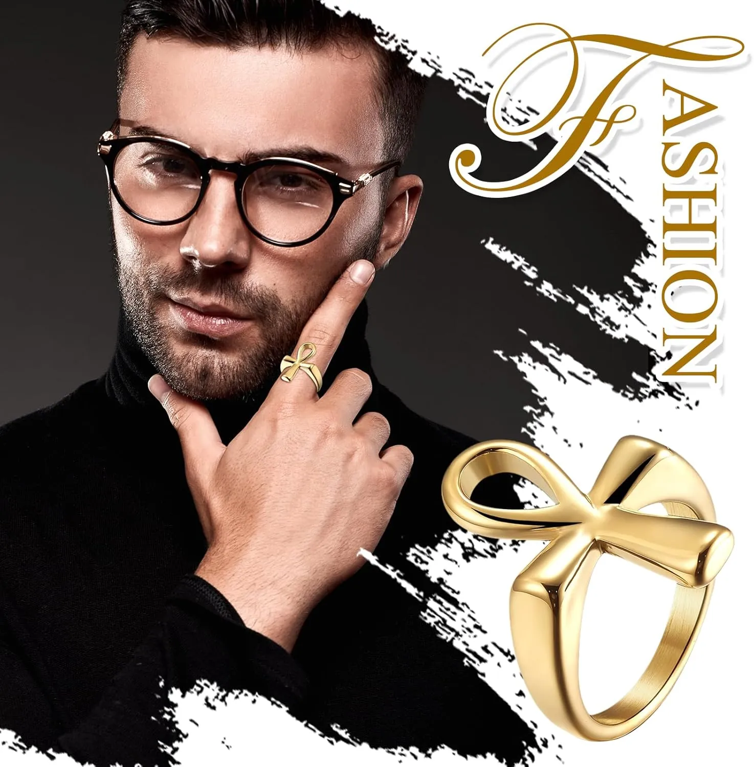 Ankh Cross Egyptian Rings for Men: Stainless Steel Ancient Egyptian Symbol Rings Band for Women
