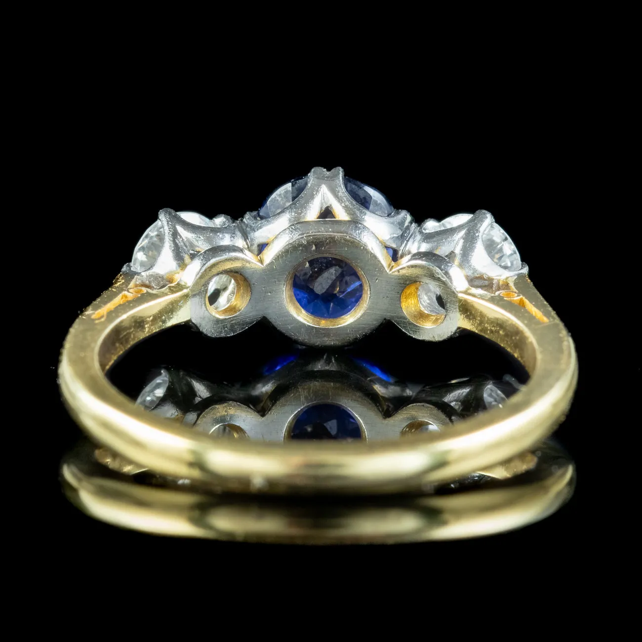 Antique Edwardian Ceylon Sapphire Diamond Trilogy Ring 1.51ct Sapphire With Cert