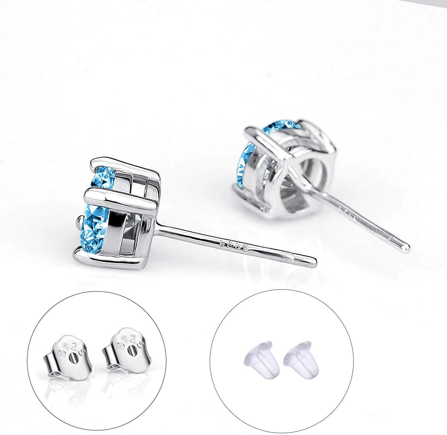 AOBOCO Sterling Silver Stud Earrings 5-7mm Hypoallergenic Earrings for Women 14K White Gold Plated Simple Chic Studs Earring for Men Christmas Holiday Gifts