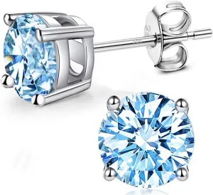 AOBOCO Sterling Silver Stud Earrings 5-7mm Hypoallergenic Earrings for Women 14K White Gold Plated Simple Chic Studs Earring for Men Christmas Holiday Gifts