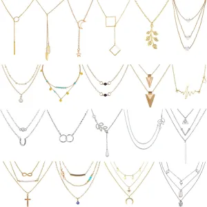 AROIC 20 PCS Pendant Necklace with 14 PCS Gold,6 PCS Sliver,20 styles of necklaces for Women Jewelry Fashion and Valentine Birthday Party Gift