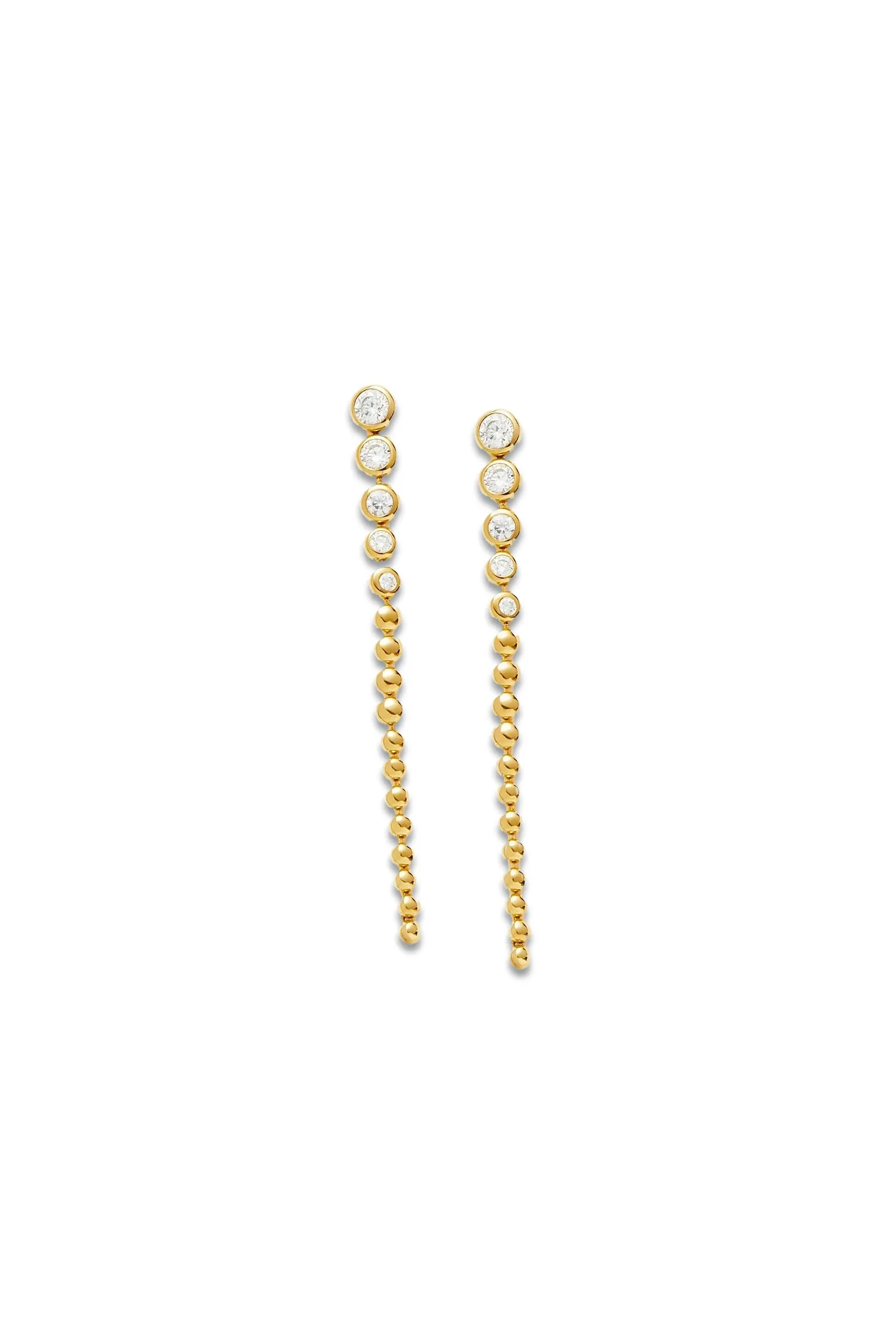 Articulated Beaded Stone Long Drop Stud Earrings