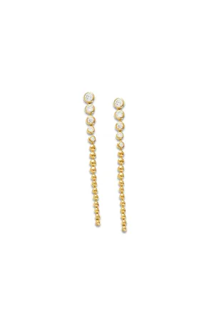 Articulated Beaded Stone Long Drop Stud Earrings