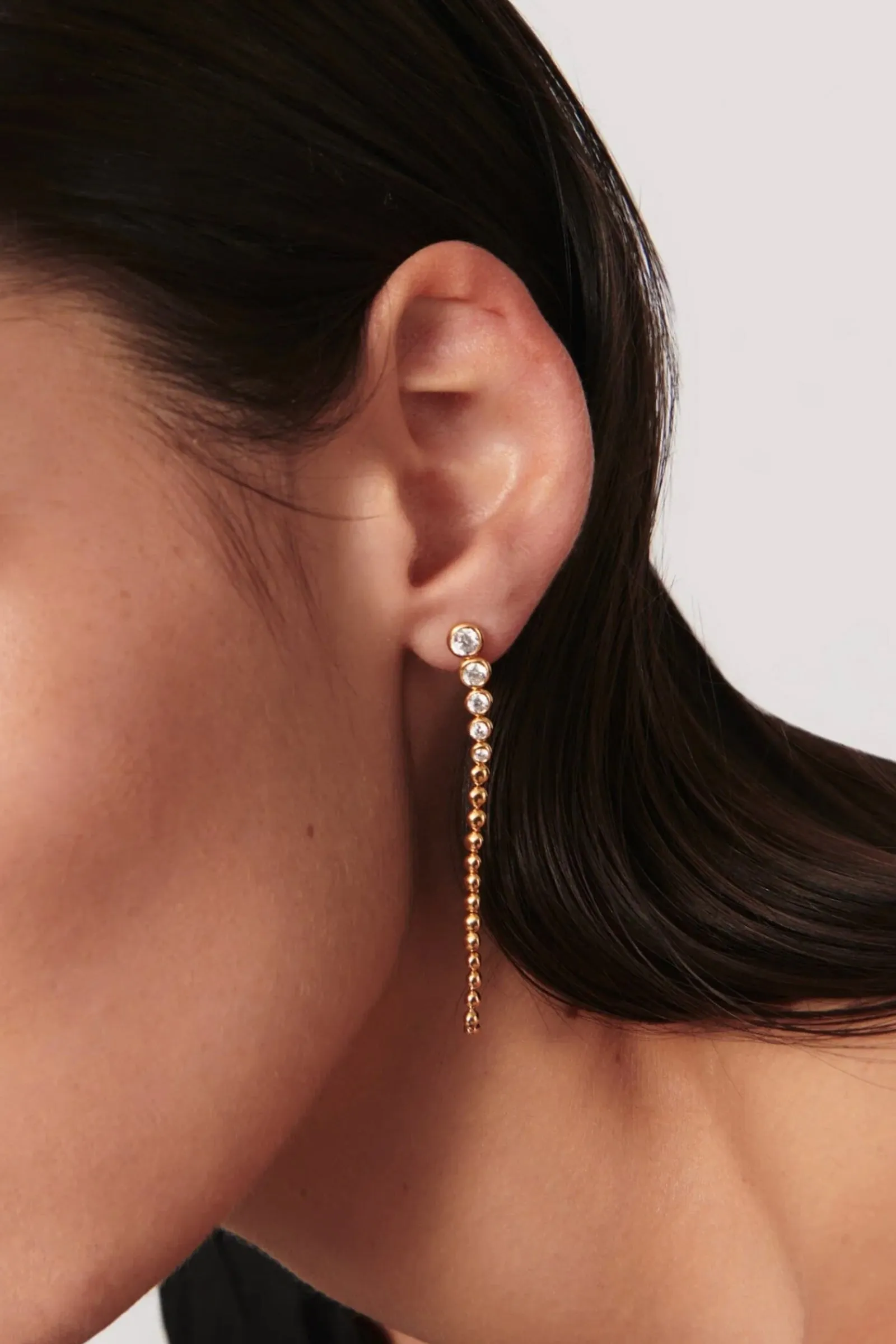 Articulated Beaded Stone Long Drop Stud Earrings