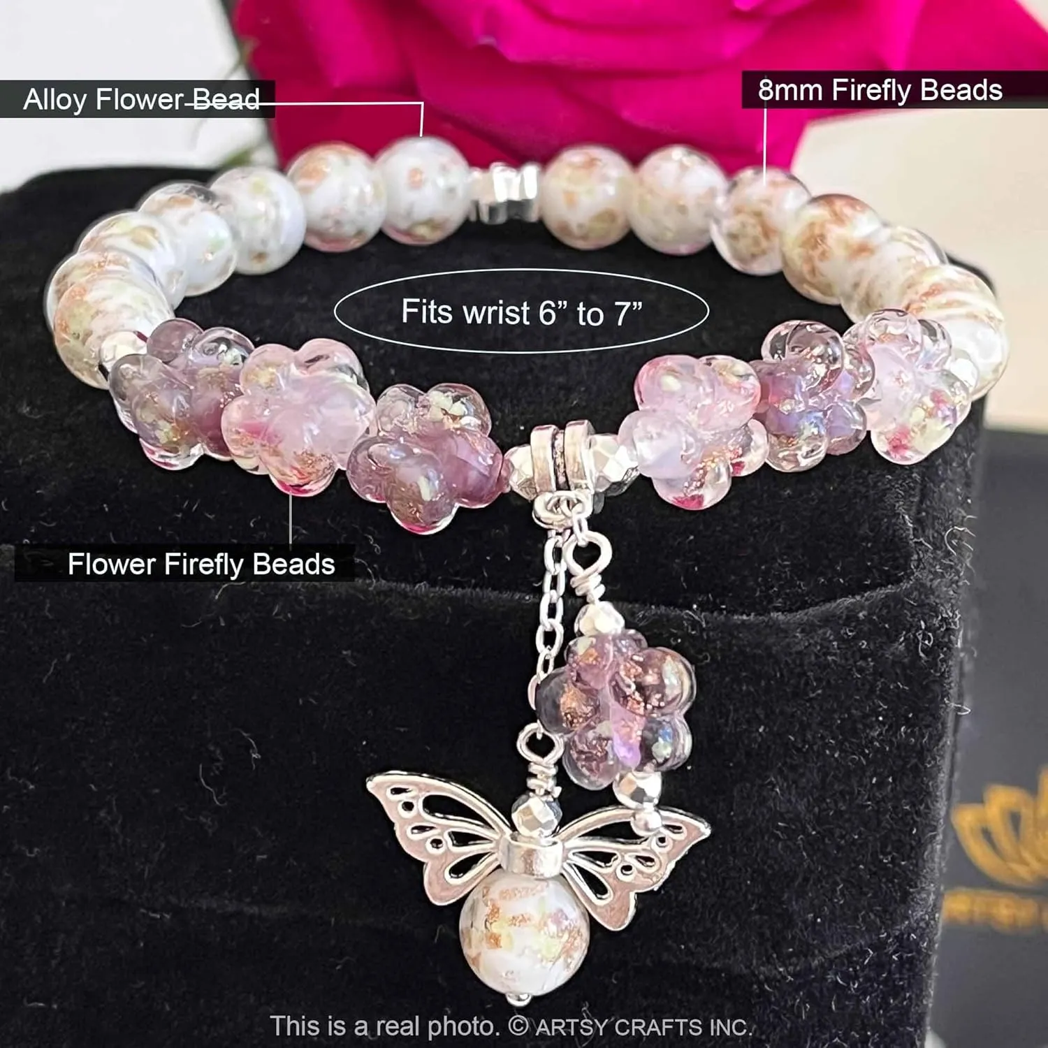 ARTSY Crafts Glow in the Dark Firefly Beads Bracelet, Unique Inspirational Bracelets with Meaning, Mermaid Crystal Healing Chakra Birthday Gifts