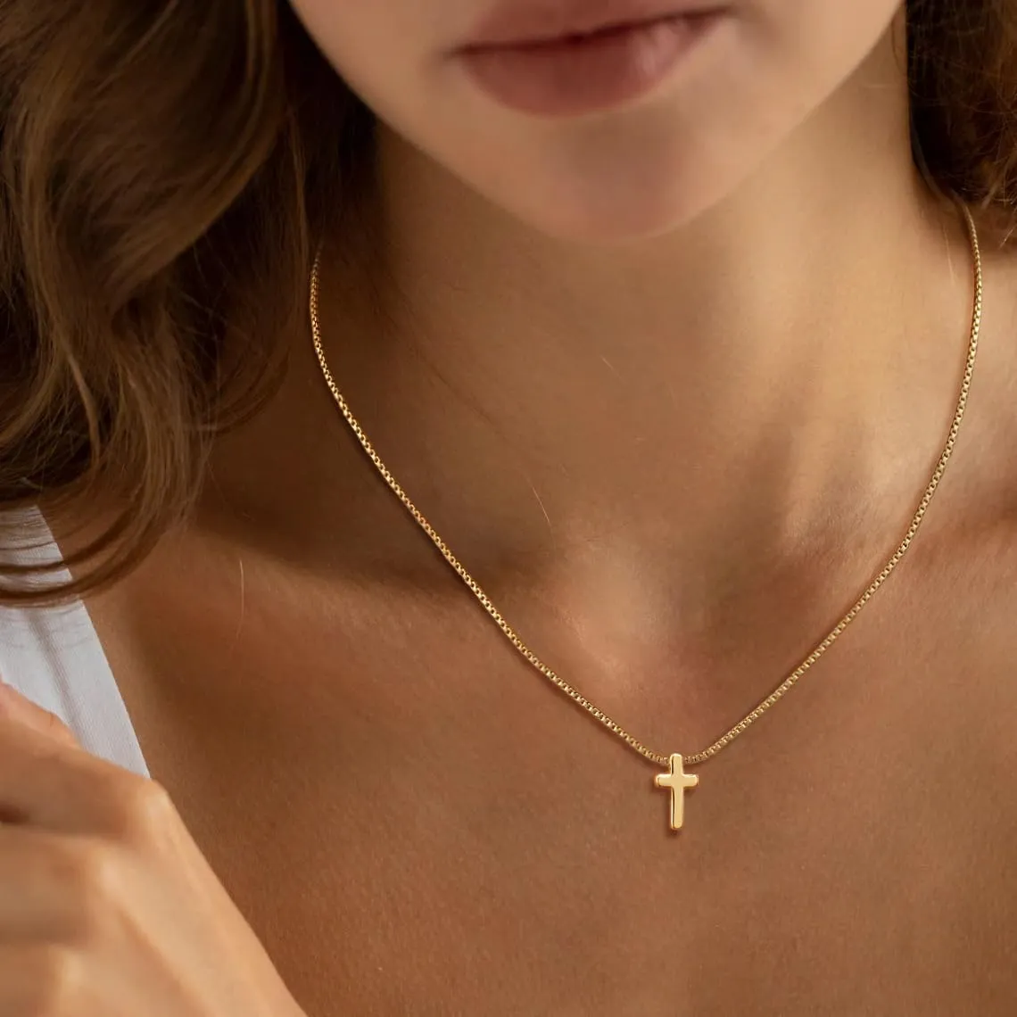 ASCOMY Cross Necklace for Women 14K Gold & Silver Plated Cross Necklace Trendy Cross Pendant Necklace Cubic Zirconia Cross Box Chain Pearl Beads Link Choker Minimalist Daily Jewelry Gift for Women
