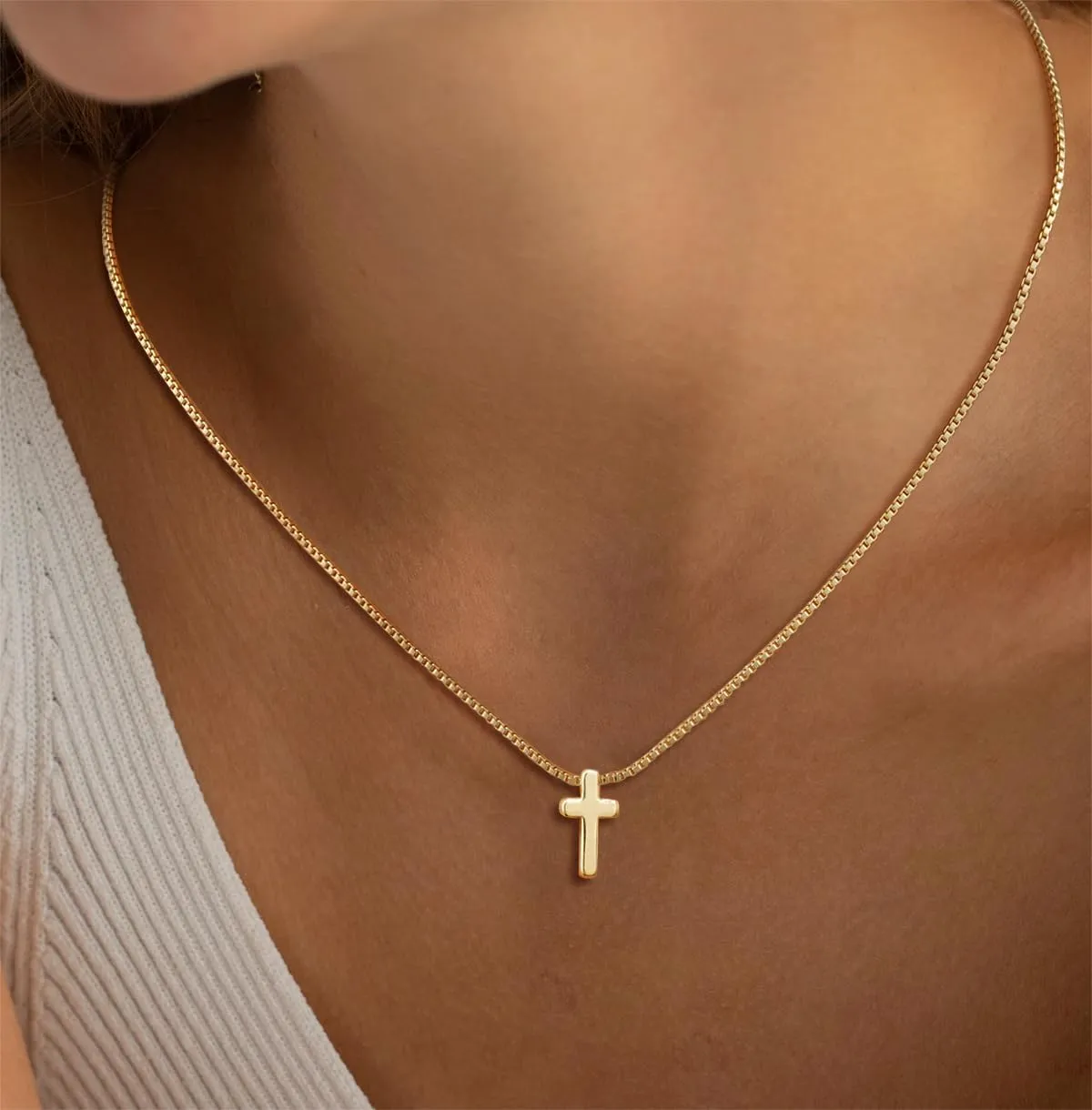 ASCOMY Cross Necklace for Women 14K Gold & Silver Plated Cross Necklace Trendy Cross Pendant Necklace Cubic Zirconia Cross Box Chain Pearl Beads Link Choker Minimalist Daily Jewelry Gift for Women
