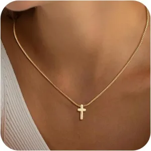 ASCOMY Cross Necklace for Women 14K Gold & Silver Plated Cross Necklace Trendy Cross Pendant Necklace Cubic Zirconia Cross Box Chain Pearl Beads Link Choker Minimalist Daily Jewelry Gift for Women